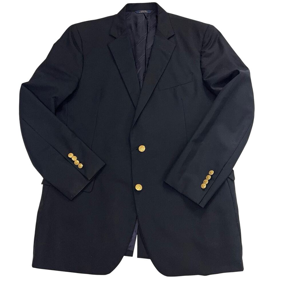 Brooks Brothers Blazer Size 43R Black Loro Piana 100% Wool Fitzgerald 1818 Coat